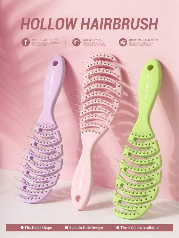 1pc/3pcs Hollow Hairbrush, Anti-Static And Detanging, Hair Comb, Scalp Massage, Portable, Easy To Clean, Simple And Premium Gift, Essential For Christmas And Halloween