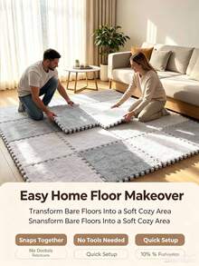 16-Piece Household Solid Color Splicing Mat, Decorative Bedroom Puzzle, Thickened Foam Floor Carpet Mat, Plush, Customizable Solid Color Splicing Mat.Bedrooms, Living Rooms, Cloakrooms, Rental Home Decoration, Front Adhesive Decoration, Bedside Adhesive, Sticker, Fabric Patch, Floor Protection, Mattress, Holiday Decoration - Multi-color - View 6