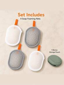 5pcs Set: 4 Soap Foaming Nets + 1 Portable Storage Box With Hanging Rope, Soap Foaming Net, Bathroom Soap Storage Foaming Bag, Includes Portable Storage Bag - Multicolor - View 9