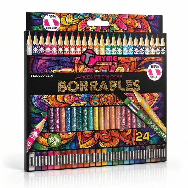 Lápices de Colores Borrables 24 Piezas | Colores Vibrantes para Escuela, Dibujo y Manualidades