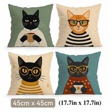 4pcs/1pc Artistic Cat Illustration Pattern Pillow Case, Single-Sided Print Pillow Case, Suitable For Living Room Bedroom Home Decor, All Season Pillow Case - Multicolor - View 17
