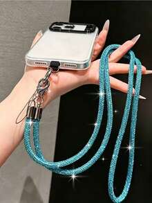 Ins Style Rhinestone Dopamine Phone Chain Full Rhinestone Luxury Lanyard Keychain, Autumn/Winter Fresh Minimalist New Style, Women's Rhinestone Anti-Loss Phone Lanyard, Suitable For Outdoor.Party.Workplace.Banquet, Ins Travel Fashion Accessory, Keychain, Exquisite And Shiny, Can Hang Keychain ID Card And Phone - Light Blue - View 7