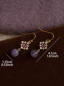 1 Pair French Vintage Hollow Geometric Purple Rhinestone Earrings Suitable For Women's Party And Ball - Purple - View 3