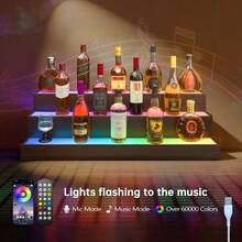 LED Lighted Liquor Bottle Display Shelf, 24/37 Inch Bar Display Shelf, 3 Step Freestanding Holding Bottles For Home Bar, Party, Walnut - Walnut - View 8