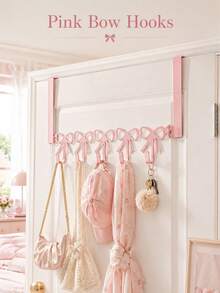 Pink Bow-Shaped Metal Hook, Designed For Hanging Behind Doors, Suitable For Girls' Room, Space-Saving And Decorative Multi-Purpose Hook - Multicolor - View 1