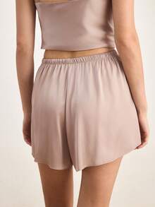 Ocili Leisure Silky Satin Comfortable Loose Long Sleeve Lapel Front Button Women's Pajama Top/Bottoms - Champagne - View 4