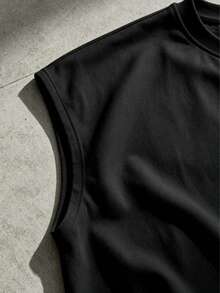 Men's Summer Casual Loose Crew Neck Tank Top, Vacation Style Sports Black - Black - View 8