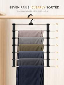 6-Tier Stainless Steel Folding Pants Rack, Skirt Rack Set, Space-Saving Multi-Layer Clothing Storage Rack, Suitable For Wardrobes And Cabinets, Can Store Jeans, Skirts, Etc., Metal Structure, Efficient Closet Storage - Silver - View 5