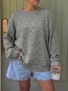 Women's Wool Blend Knit Pullover Sweatshirt, Wool Sweatshirt Crew Neck Sweatshirt, Fall Clothes Fall Outfit For Women, Vacation Outfits, Fall Style, Fall Clothes, Winter Clothes C - Grey - View 1