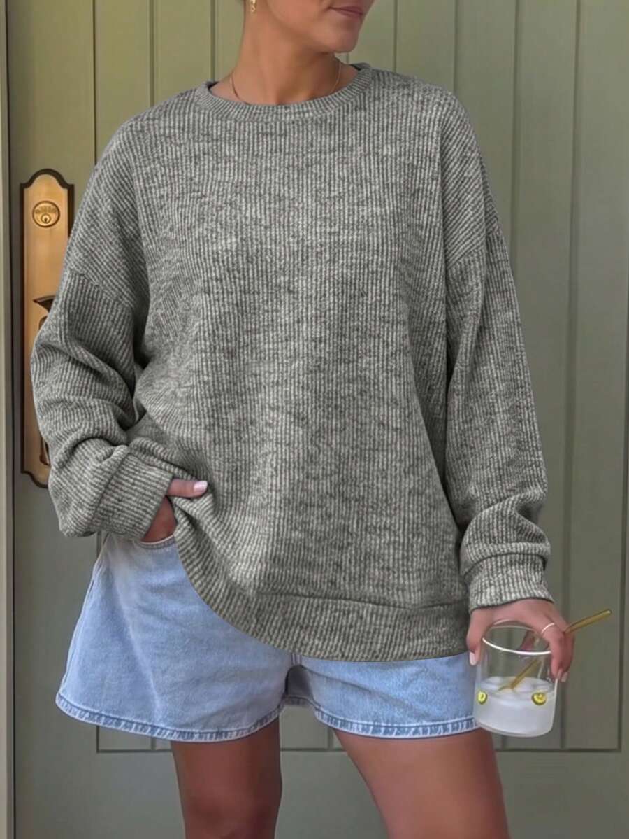 Women's Wool Blend Knit Pullover Sweatshirt, Wool Sweatshirt Crew Neck Sweatshirt, Fall Clothes Fall Outfit For Women, Vacation Outfits, Fall Style, Fall Clothes, Winter Clothes C - Grey - View 1