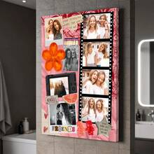 1pc Best Friend Photo Collage Custom Poster, Personalized Bestie Gift Pictures Custom Photo, Friendship Customized Wall Art, Editable Canva Template, Birthday Gift, Customizable Things, Room Decor, Optional Frame - Multicolor - View 8