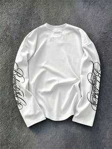 Men's Long Sleeve Printed Regular Fit Spring/Autumn Base Layer T-Shirt, Breathable Knit Fabric, Outdoor Sports Casual Top - White - View 6
