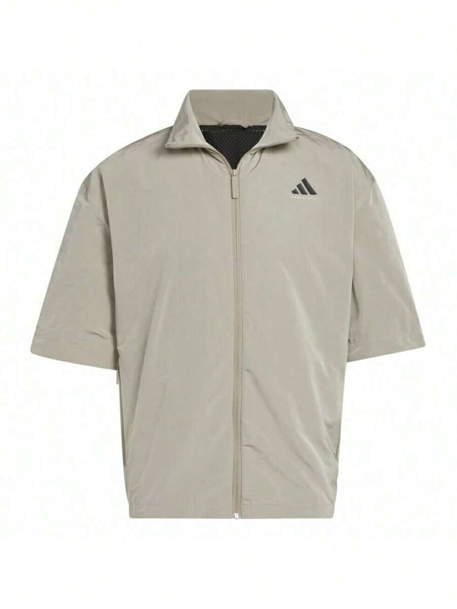 Adidas Spring/Summer Short Sleeve Sports Jacket, Collared Basketball Sports Short Sleeve Outerwear Top JC7837 - Light Grey - View 1