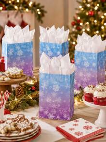 10/5/1pc Winter Snowflake Gift Bags, Blue-Purple Gradient Snowflake Gift Bags With Tissue Paper, Holiday Kraft Paper Handheld Party Favor Bags, Suitable For Christmas, Birthday, Wedding Celebration - Multicolor - View 7