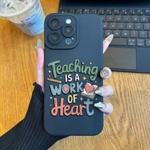 Premium Angel Eyes Phone Case With Teaching Is A Work Of Heart Pattern Cartoon Animation UV Printing Phone Cover 360 Degree Full Protection For IPhone 17 11 12 13 14 15 16 Pro Max Plus Mini For Smartphone Best Gift Lightweight And Comfortable Touch - 古董白 - 查看 3