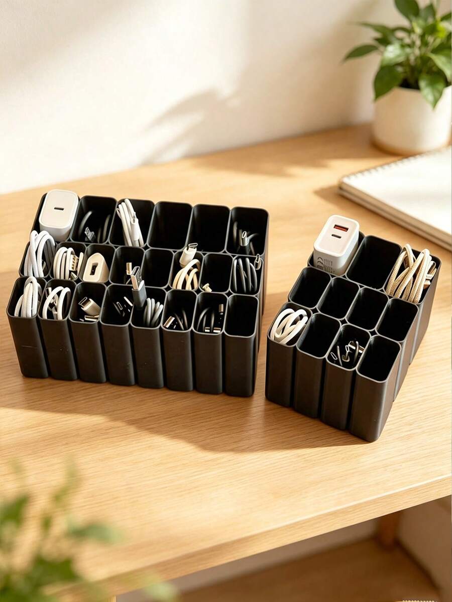 Multifunctional Storage Box, Cosmetic Organizer, Desktop Cable Organizer, Heavy Duty USB Cable Storage Box/Tray, Plastic Material, Home Miscellaneous Storage Basket, Office Desk Decor, Accessory Storage Box, Desktop Accessories, Office Supplies, Office Decor, Pen Holder, Office Small Items, Essential Electronic Accessories Organizer, Drawer Style, Suitable For Home And Office, Practical Home Storage Tool - Multicolor - View 1