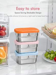 Meoky 3pcs 8oz Stainless Steel Reusable Food Storage Containers With Silicone Lids, Suitable For Snacks, Fruits, Nuts, Meal Prep, Travel And Picnic - Multicolor - View 5