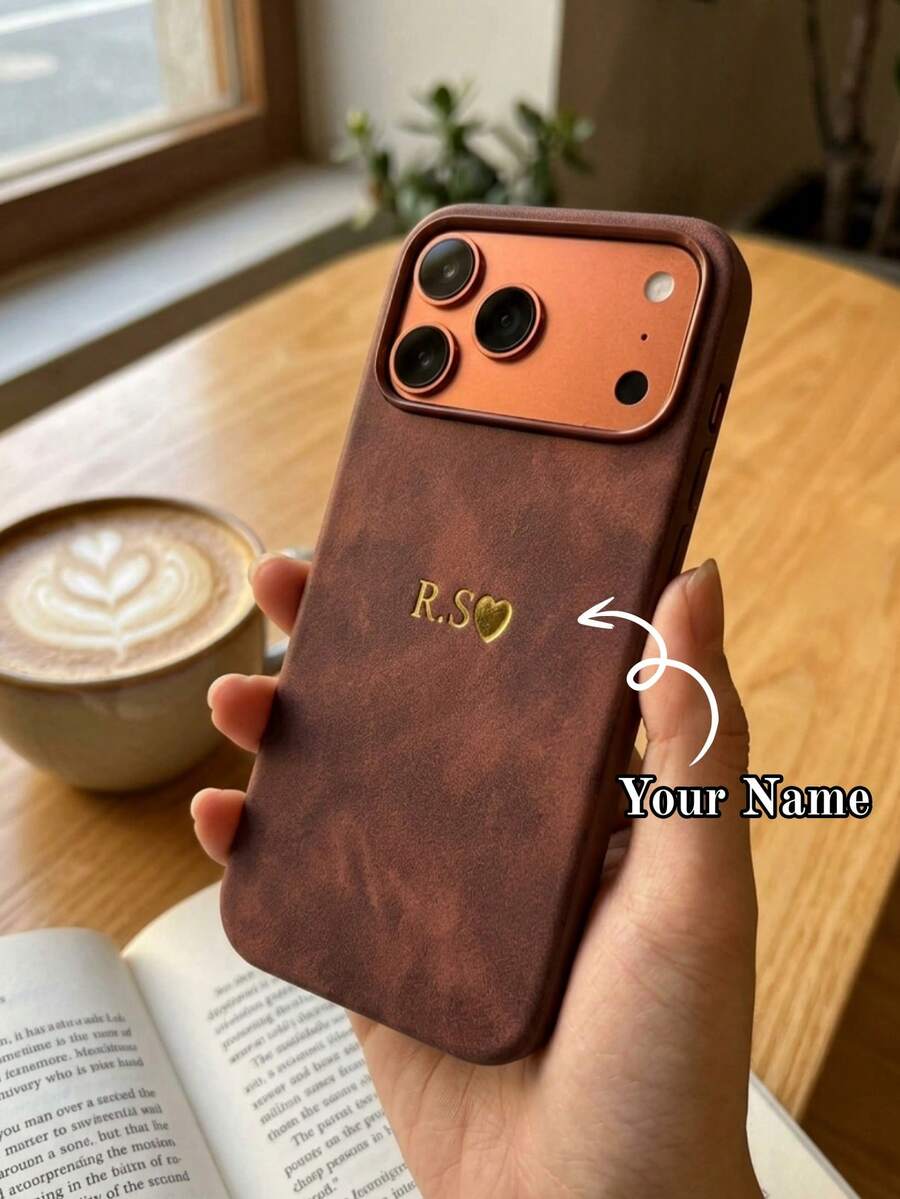 個性化客製化字母姓名手機殼，適用於 iPhone 17 16 15 14 13 Pro Max Plus Air，3D 雕刻浮雕豪華荔枝紋 PU 皮革保護殼，理想禮物