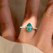 French Fashion Green Zirconia Planet Ring, Adjustable Women's White Gold Plated Luxury Ring - Green - View 4