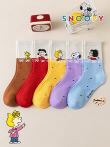 SNOOPY 1/5/10 Pairs Snoop Sock Japanese Style Layered Contrast Color Design Men's Mid-Calf Sports Socks, Fun Gift Socks - Multicolor - View 2