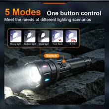 800000LM Rechargeable LED Flashlight Aluminum Alloy Torch Long Shot 1500M Great As A Gift - Black - View 4