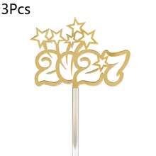 1pc/3pcs/9pcs Gold Hello 2027 Acrylic Cake Toppers, New Year Christmas Party Cake Decorations - Multicolor - View 17