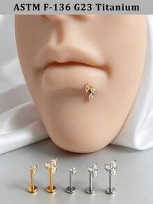 1pc Titanium Alloy Zirconia Horse Eye Lip Stud Inner Thread CZ Small/Medium/Large Flower Shaped Lip Stud Cartilage Flat Stud Ear Jewelry For Women - As Shown In Figure 2 - View 1