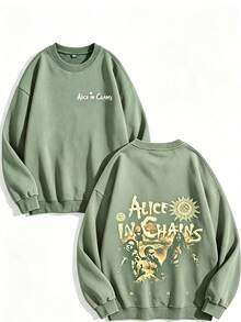 Unisex Y2K "Alice In Chains - Misfit Rock Band" Graphic Cotton Hoodie, Retro Casual Fashionable Daily Soft Warm Hoodies For Streetwear - 軍綠色2 - 查看 2