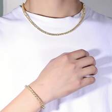 2pcs/Set Men's Diamond Inlaid Square Claw Chain Necklace And Bracelet Set, Hip-Hop Style Design, Also Suitable For Casual Daily Wear. - Multicolor - View 2