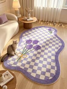 1 pieza Alfombra decorativa a cuadros morados, decoración de dormitorio, alfombra pequeña, alfombra, decoración del hogar, alfombra de sala de estar, alfombra pequeña de sala de estar, alfombra de dormitorio, decoración del hogar de sala de estar, alfombra para exteriores, alfombra lavable, regalo de graduación - Cuadros morados - Ver 3