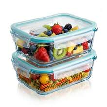 Juego de 2/4/10 recipientes de vidrio de borosilicato para almacenar alimentos, apilables, herméticos, libres de BPA, aptos para horno, microondas, refrigerador y lavavajillas. - 2 uds - 22.5oz - Ver 1
