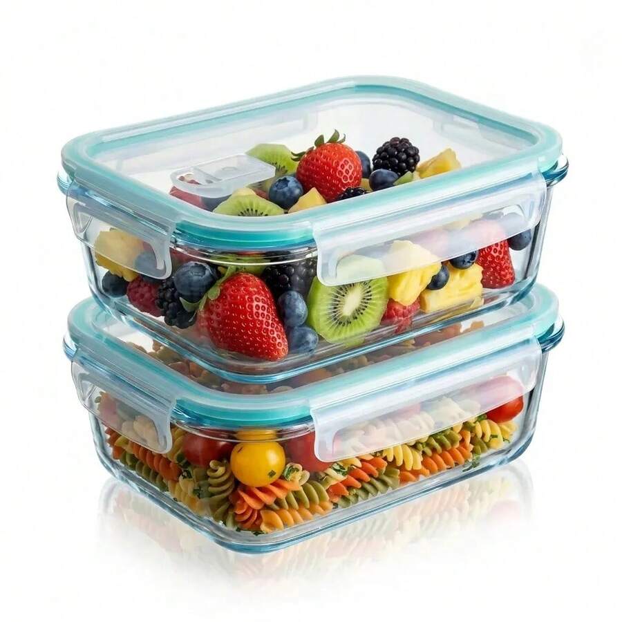 Juego de 2/4/10 recipientes de vidrio de borosilicato para almacenar alimentos, apilables, herméticos, libres de BPA, aptos para horno, microondas, refrigerador y lavavajillas. - 2 uds - 22.5oz - Ver 1