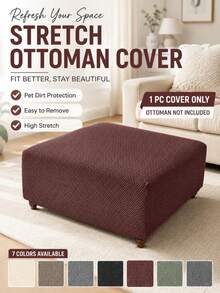 1pc Solid Color Jacquard Ottoman Stool Cover, All-Season Washable Elastic Footstool Cover, Home Decor For Living Room And Hotel - 1PC - View 9