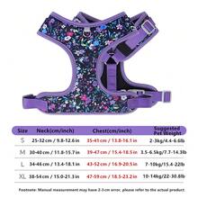 狗狗胸背帶與牽繩套裝，花卉圖案雙層透氣網布背心式胸背帶，可調節柔軟耐磨寵物散步胸背帶與牽繩套裝，適合小型與中型犬 - 紫色 - 查看 6