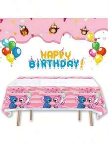 Hot-Selling Pink Stitch Theme Cartoon Stitch Birthday Banner, Backdrop, Tablecloth, Decoration Hanging Set, Birthday Party Decor - Multicolor - View 7