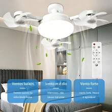 Ventilador de Teto Luminária E27 Ventilação 360°, Controle Remoto, Luz LED Quente e Fria, Silencioso para Quarto Sala de Jantar - Branco - Visão 8