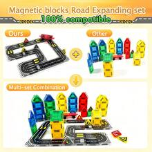 Magnetic Building Blocks Road Set With Cars, Suitable For 4-8 Years Old Children, 6 Cars, Traffic Lights And Road Signs, STEM Educational Building Toy, Suitable For 3-5 Years Old, 4-8 Years Old, 5-7 Years Old Boys And Girls, Expandable Magnetic Assembly - Multicolor - View 3