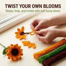 150/300pcs Handmade Floral Fuzzy Stem, Plush Fuzzy DIY Craft Sticks, Suitable For Flower Crafts, Art Projects, Creative Gift Packaging And Party Decoration (Sunflower Yellow, 11.81 Inches) - Multicolor - View 8