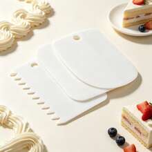8pcs White Measuring Cups + White Scraper, Multi-Functional Baking Auxiliary Tools, White Plastic Hanging Measuring Spoon Flat Scraper, Serrated Shape Scraper, Curved Dough Cutter, Flour, Nuts, Milk Powder, Powdered Sugar Quantitative Measuring Cup, Cake Frosting Spatula, Dough Divider Scraper, Essential Baking Kitchen Tool Set - View 8