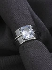 ZHIXUN 1pc Luxury Vintage Wide Band Women's Statement Ring, Inlaid With Synthetic Cubic Zirconia, Fashion Jewelry Accessory, Suitable For Banquets And Parties - Ring - View 5