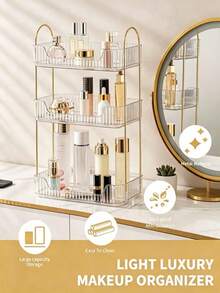 1 buah Rak Penyimpanan Kamar Mandi Bertingkat, Organizer Kosmetik Plastik Gaya Nordik, Rak Kamar Tidur Mewah, Tempat Parfum dan Makeup Meja Rias, Finishing Emas Elegan - MultiWarna - View 12