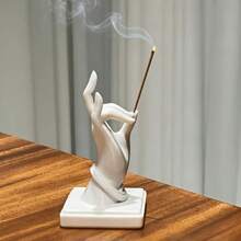Buddha Hand Shaped Incense Holder, Minimalist White Aromatherapy Stand, Zen Decor Craft For Living Room And Tea Room - 1PC - View 5