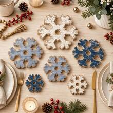 1pc Vintage Distressed Wooden Snowflake Tabletop Decor, Farmhouse Style Winter Christmas Snowflake Tiered Tray Decoration, Wooden Snowflake Desktop Ornament, Suitable For Holiday Home Fireplace Mantel Decor, Christmas New Year Party Decoration, Gift - A - View 3