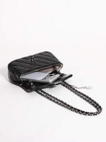 2026 Luxury Quilted Diamond Stitch Embroidered Solid Color PU Leather Chain Lock Bag Women's Shoulder Bag Small Handbag High-End Fashion Versatile Crossbody Bag Suitable For Daily Outings, Work Commute, Party, Afternoon Tea And More Occasions (Gift Box Not Included) - Black - View 9