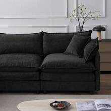 Chaise Lounge Black Made Of Chenille For Living Room And Relaxation Area - 黑色三座 - 查看 7