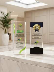 1pc Customized Engraved Acrylic Trophy, Personalized Logo Text Award, Corporate Employee Recognition Gift, Business Achievement Appreciation Desktop Trophy - Multicolor - View 3