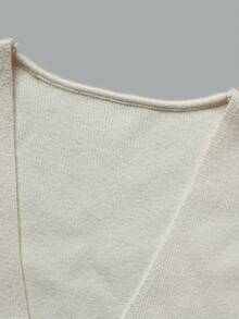 DONICY Women's Cream Mini Polo Collar Single Button Ribbed Slim Cropped Knit Sweater Cardigan, Simple Office Layering Top For Spring Fall Daily Wear - Apricot - View 3