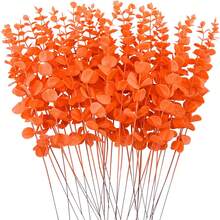 22pcs Artificial Orange Eucalyptus Flowers, Suitable For Wedding, Easter, Thanksgiving, Valentine's Day, Rustic Style Centerpiece Decoration, Home Table Setting - Suitable For DIY Plastic Faux Greenery (Container Not Included) - Orange - View 1