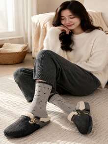 5 Pairs Women's Ribbed Polka Dot Mid-Calf Socks For Everyday Wear College Style, Versatile - Multicolor - View 4