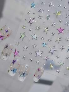 1張龐克風星星美甲貼紙，骷髏與音符美甲貼花，無殘膠美甲藝術 - 彩色 - 查看 7